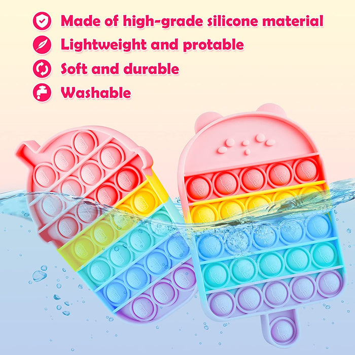 Nitoy 2-Pack Silicone Dessert Push Pop Bubble Fidget Sensory Toys Stress Reducer Anxiety Relief Bubble Popper Fidget Toy Squeeze Hand Toy for Kids and Adults (Rainbow Colors Ice Cream Pop & Milkshake)