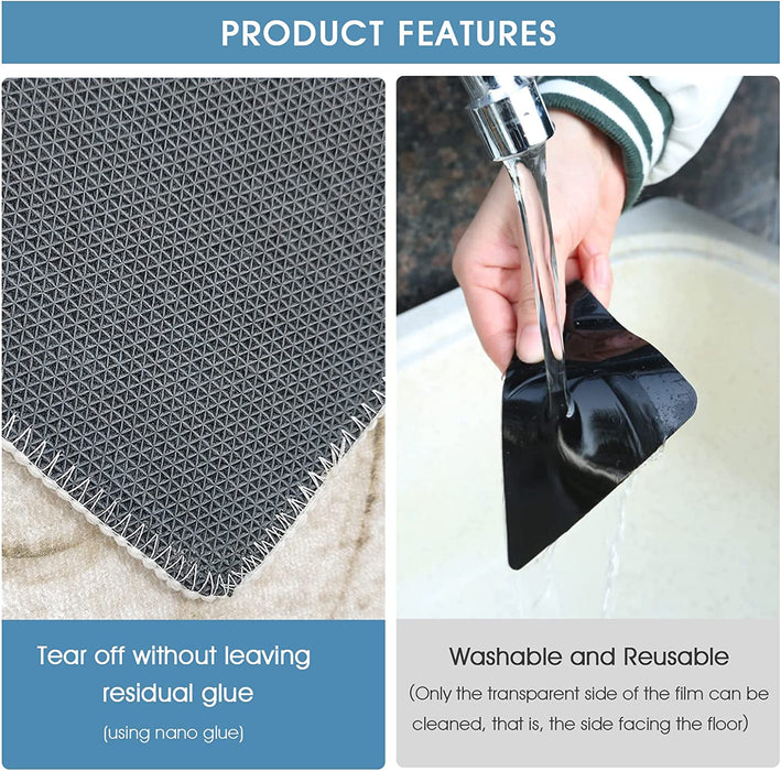 8 PCS Rug Grippers Washable Reusable Rug Tape Carpet Holder for Hardwood Floors Tile Dual Sided Prevents Curl anti Rug Slip Pads Rug Stickers for Area Rugs Size 5.9×4.3×0.08 Inch Triangle