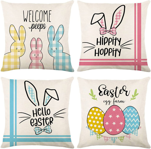 Easter Decorations Pillow Covers 18X18 Set of 4 - Easter Bunny Easter Eggs Spring Decor, Easter Throw Pillows Cushion Covers Farmhouse/Home Decor for Table, Sofa, Restaurant (18X18 Inch)