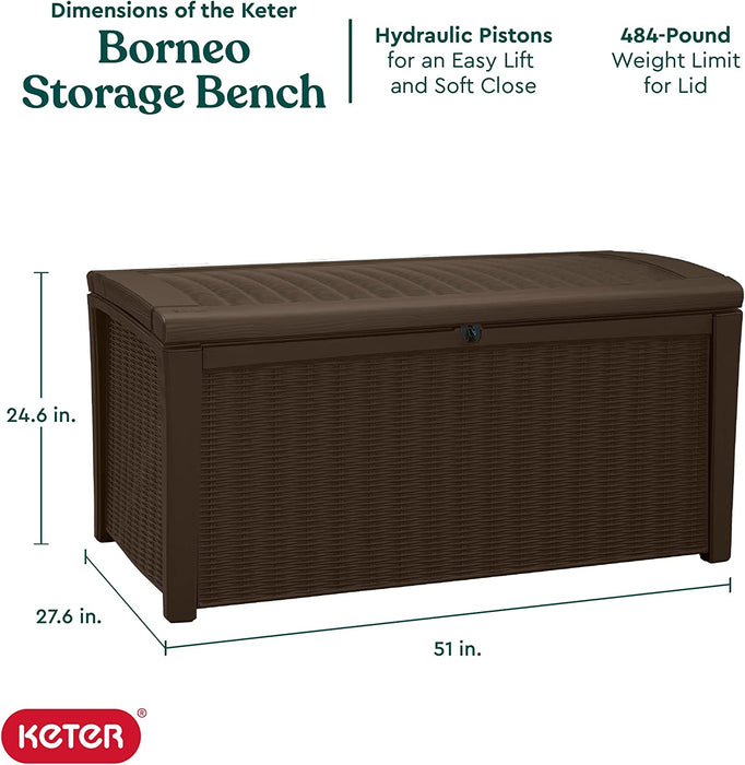 Borneo 110 Gallon Resin Deck Box-Organization and Storage for Patio Furniture Outdoor Cushions, Throw Pillows, Garden Tools and Pool Toys, Brown
