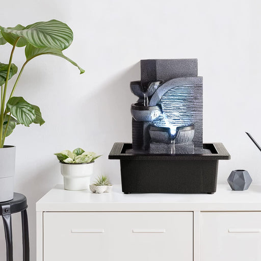 Indoor Fountain Tabletop Fountain Waterfall Fountains Relaxation Water Feature Feng Shui Zen Meditation Desktop Fountain with LED Light for Home and Office Indoor Spaces Decor (Style 6)