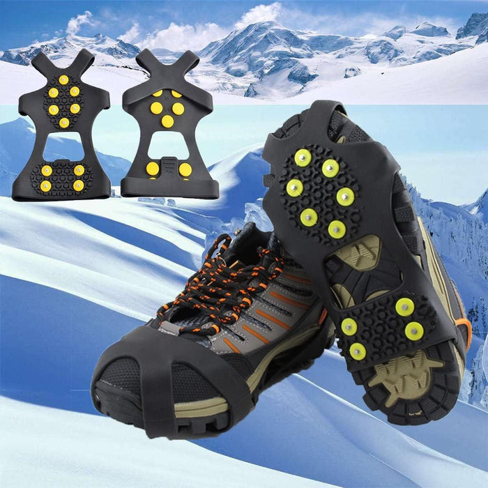 Ice Cleats, Ice Grips Traction Cleats Grippers Non-Slip over Shoe/Boot Rubber Spikes Crampons anti Easy Slip 10 Steel Studs Crampons Slip-On Stretch Footwear