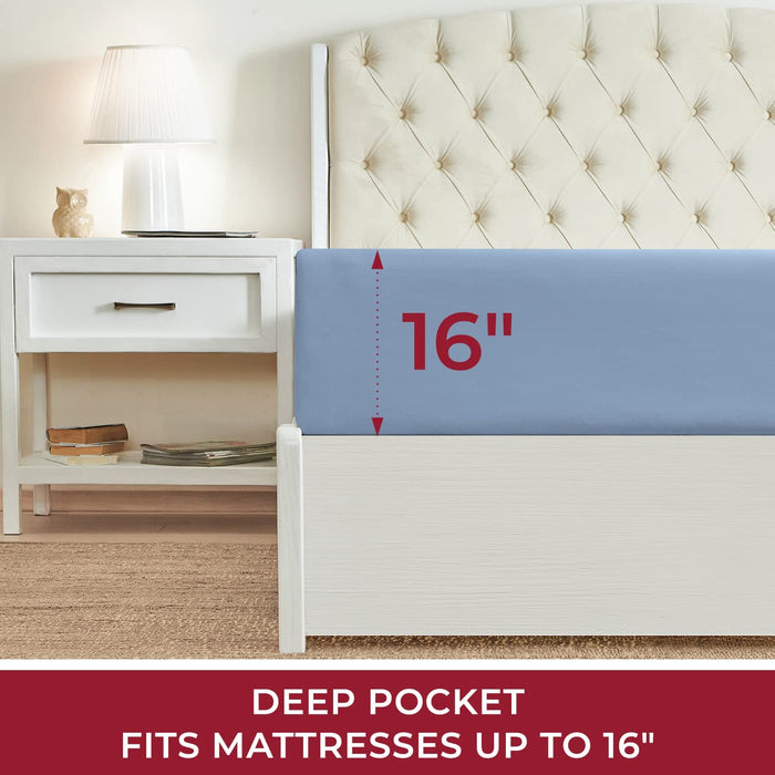 Queen Fitted Sheet - Deep Pocket Cooling Sheets up to 16 Inch - Hotel Luxury Bedding - Wrinkle, Fade, Stain Resistant - 1 Single Queen Fitted Sheet Only (Queen, Blue Hydrangea)