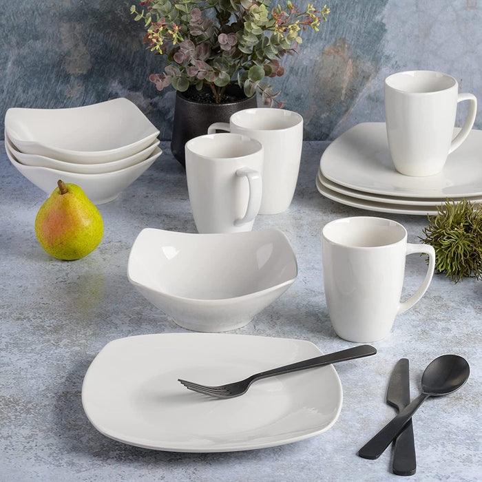 Gibson Home Amelia Court Porcelain Dinnerware Set, Service for 4 (12Pcs), White (Soft Square)