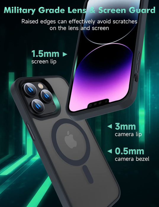 Magnetic Case for Iphone 14 Pro Max Case [Mil-Grade Drop Tested & Compatible with Magsafe] Translucent Matte Back with Aluminum Alloy Keys, Anti-Fingerprint Anti-Scratch 6.7 Inch, Black