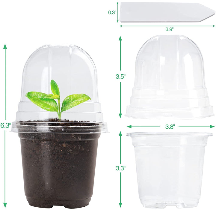 Clear Nursery Pots with Humidity Dome 30 Sets 4" Transparent Plastic Plant Pot Seedling Planter Seed Starter Pots Flower Pot with 10Pcs Plant Labels for Indoor Outdoor Garden