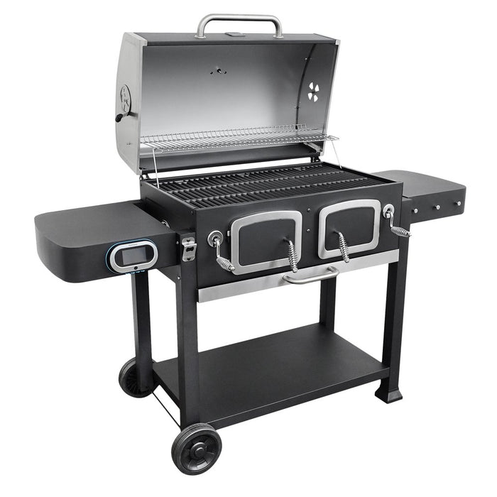 Kenmore 32-Inch Smart Charcoal Grill with Bluetooth Meat Thermometer, LCD Display, and Temperature Probes, Black/Stainless Steel