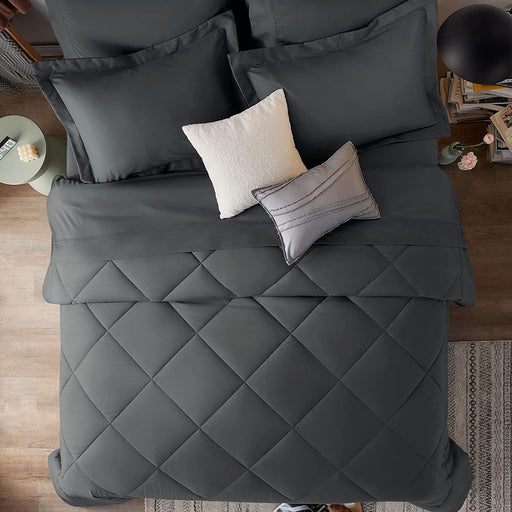 Queen Bed in a Bag 7-Pieces Comforter Sets with Comforter and Sheets Dark Grey All Season Bedding Sets with Comforter, Pillow Shams, Flat Sheet, Fitted Sheet and Pillowcases