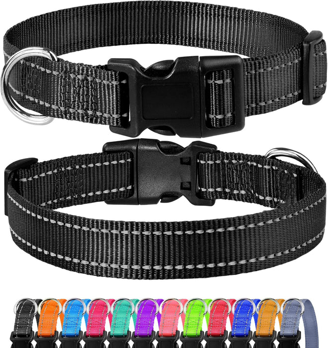 Reflective Dog Collar, Sturdy Nylon Collars for Large Girl and Boy Dogs, Adjustable Dog Collar with Quick Release Buckle, Red