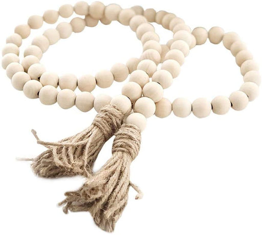 Farmhouse Beads 58In Wood Bead Garland with Tassels Rustic Country Decor Prayer Boho Beads Big Wall Hanging Decor