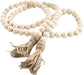 Farmhouse Beads 58In Wood Bead Garland with Tassels Rustic Country Decor Prayer Boho Beads Big Wall Hanging Decor