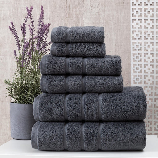 Bath Towel Set of 6 - Cotton Hotel Bathroom Towels, Dark Grey