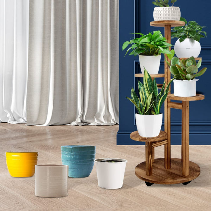 5 Tiered Tall Plant Stand for Indoor Outdoor, Wood Plant Shelf Corner Display Rack, Multi-Tier Planter Pot Holder Flower Stand for Living Room Balcony Garden Patio (Walnut)…