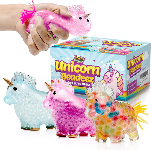 Beadeez Unicorn Squishy Stress Balls Toy (3-Pack) for Girls, Boys, or Adults - Colorful, Gel Water Beads Balls inside - Promote Anxiety and Stress Relief - Promote Calm Focus and Play