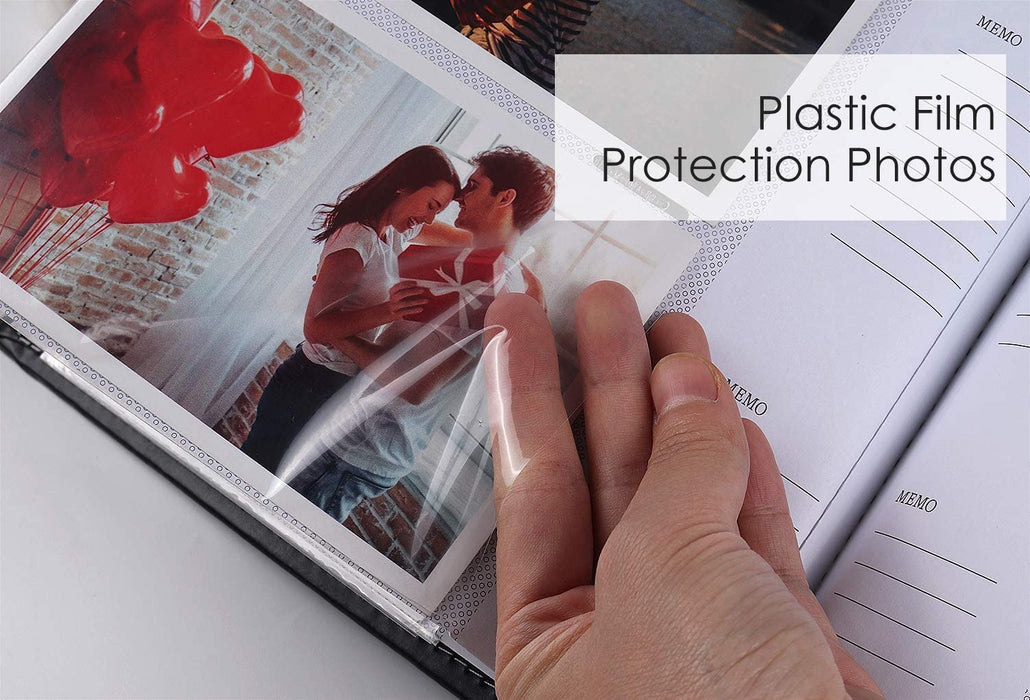 Photo Picture Album 4X6 300 Photos,Small Capacity Premium Leather Cover Wedding Family Photo Albums Holds 300 Horizontal Photos(Black)