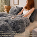 3 Piece Faux Fur Duvet Cover Set, Luxury Long Plush Fuzzy Comforter Cover Set, Ultra Soft Velvet Furry Bedding Set with 2 Pillow Covers, Zipper Closure, Queen Size, Black Ombre