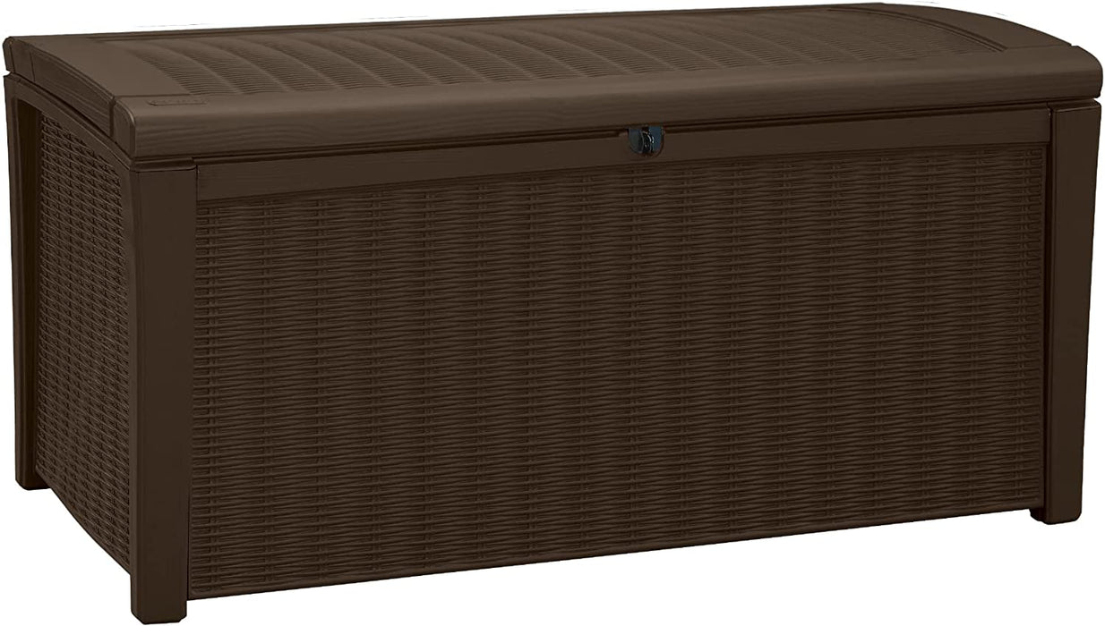 Borneo 110 Gallon Resin Deck Box-Organization and Storage for Patio Furniture Outdoor Cushions, Throw Pillows, Garden Tools and Pool Toys, Brown