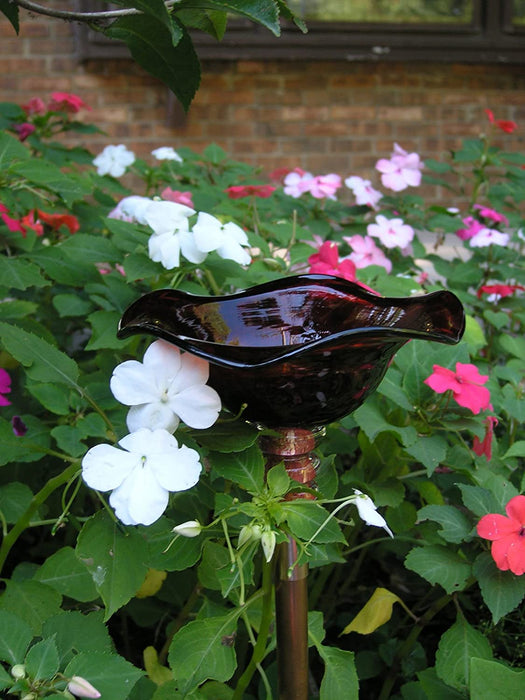 Crimson Red Hand Blown Glass Butterfly Feeder with 30" Copper Stake