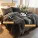 3 Piece Faux Fur Comforter Cover Set, Furry Plush Duvet Cover Set, Luxury Ultra Soft Velvet Fuzzy Fluffy Bedding Set, Shaggy Duvet Cover with 2 Pillow Shams, Zipper Closure, Queen Size, Dark Gray