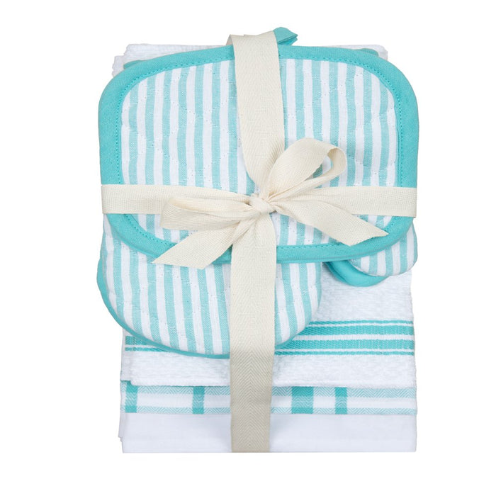 Mainstays, 20 Piece Set, Terry & Flat Kitchen Towel, Dish Cloth, Flour Sack, Oven Mitt, Pot Holder Aqua