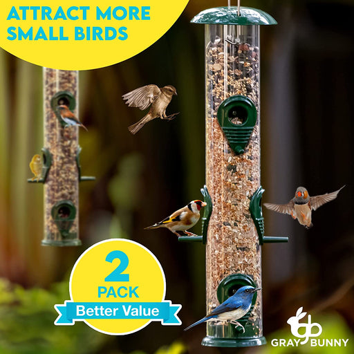 Gray Bunny Metal Bird Feeders for Outdoors Hanging, 6-Port, Premium Grade Metal Tube Bird Feeder,2-Pack, Chew-Proof and Rust-Proof, 16 Inches