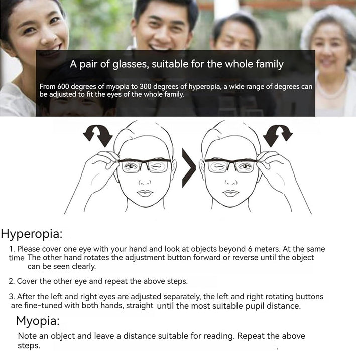 Flex Focal Adjustable Glasses, Focus Adjustable Glasses Dial Vision, Flexvision Adjustable Vision Glasses near and Far Sight (3Pcs)