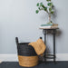 Set of 2 Natural round Storage Basket, Braided Seagrass & Paper Rope (MD+SM), Natural & Black