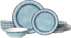 Melamine Dinnerware Set of 12 Pcs Dinner Dishes Set for Indoor and Outdoor Use, Dishwasher Safe, Lightweight Unbreakable, BPA Free, Light Blue
