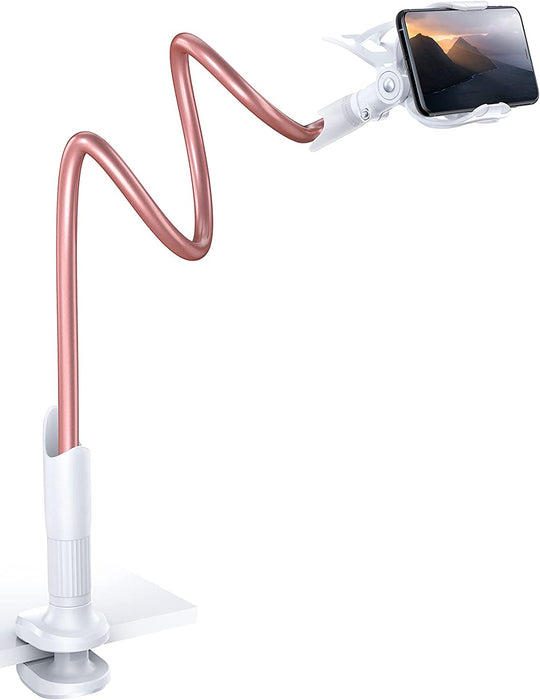 Phone Holder Bed Gooseneck Mount - Cell Phone Clamp Clip for Desk, Flexible Lazy Long Arm Headboard Bedside, Overhead Mount Stand, Compatible with Iphone 14 plus / Pro Max XR X 8 7 6 Plus