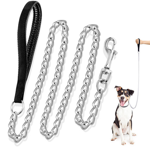 49.6In Metal Dog Leash, Heavy Duty Chew Proof Pet Leash Chain with Padded Handle for Large Medium Size Dogs