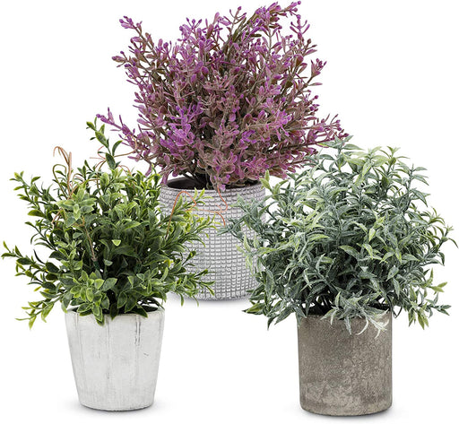 Artificial Plant, 3 Pcs Mini Plants Artificial Potted Set Fake Green Seven-Layer Grass Plant Faux Plastic Herbs Topiary Shrubs for Home Office Desk , Kitchen Counter Decoration