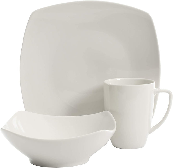 Gibson Home Amelia Court Porcelain Dinnerware Set, Service for 4 (12Pcs), White (Soft Square)