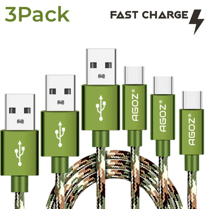 3 Pack 10Ft Camo Type-C USB Fast Charging Charger Cable for Samsung Galaxy S22, S21, S20, S10, S9, Note 20 10 9 8, A02S A03S A13 A14 A20 A23 A32 A42 A52 A53 A71, Z Fold 4, Z Flip 4