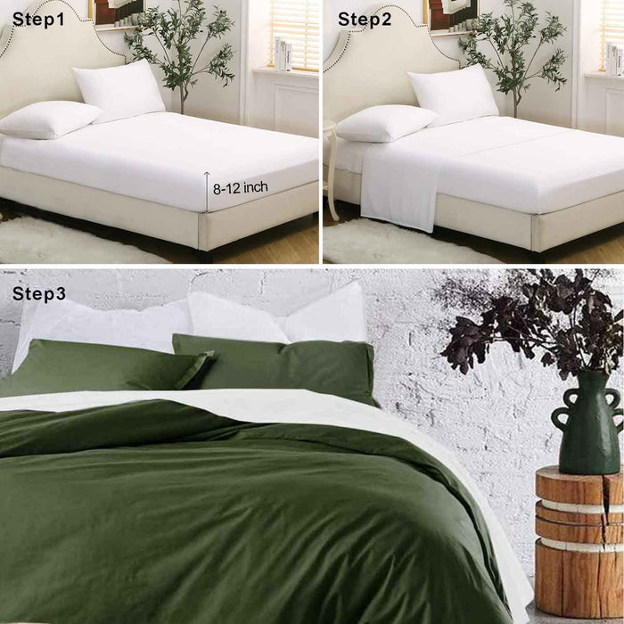 Bedding Comforter Set Queen Size, 7 Piece Boho Microfiber Bed in a Bag - Soft & Lightweight All Season Farmhouse down Alternative Comforter with Sheets for Women Men, Solid Dark Olive Green