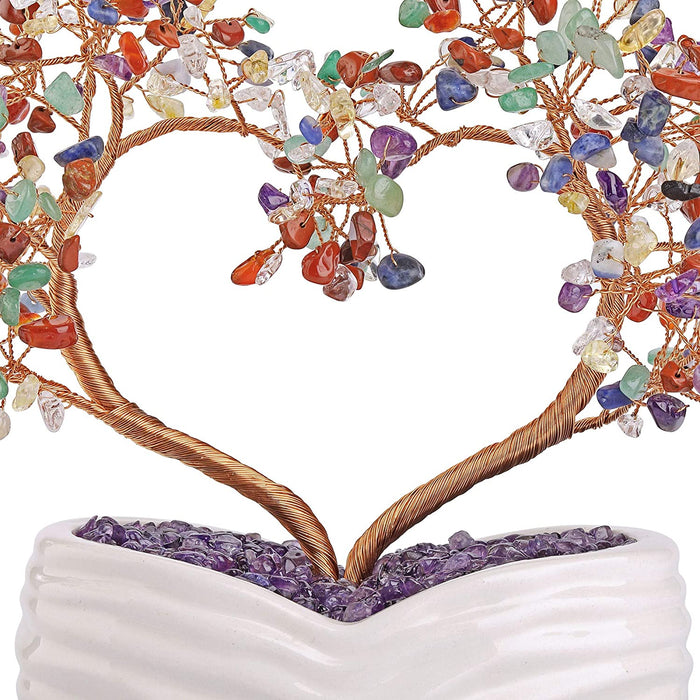 7 Chakra Healing Crystal Heart Money Tree Healing Gemstone Bonsai for Wedding Ceremony Reiki Balancing Energy Meditation Feng Shui Wealth & Good Luck Home Indoor Office Decor 7.87"-8.26"