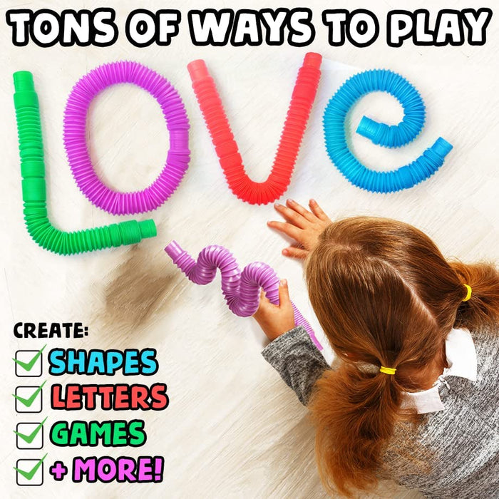 Pop Tubes Large 4Pk | Toddler Sensory Toys | Hours of Fun for Kids | Imaginative & Stimulating Creative Learning | Toddler Easter Basket Stuffers | Easter Basket Stuffers for Toddler