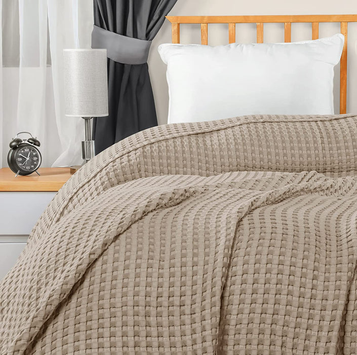 Cotton Waffle Blanket 300 GSM (Khaki - 90X108 Inches) Soft Lightweight Breathable Bed Blanket King Size Layering Any Bed for All Season
