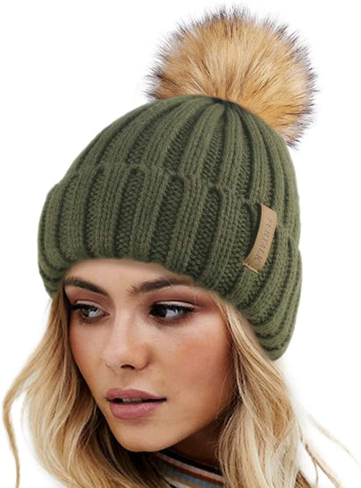 FURTALK Womens Winter Knitted Beanie Hat with Faux Fur Pom Warm Knit Skull Cap Beanie for Women…