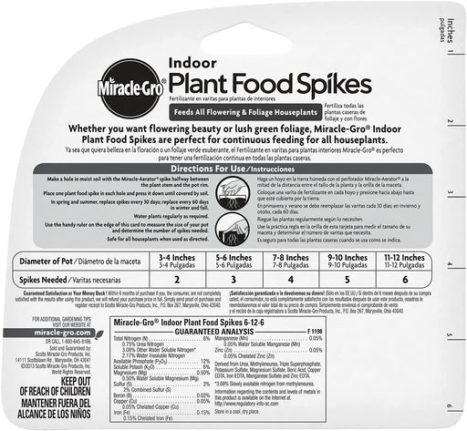 Miracle-Gro Indoor Plant Food Spikes, Includes 48 Spikes - Continuous Feeding for All Flowering and Foliage Houseplants - NPK 6-12-6, Pack of 1