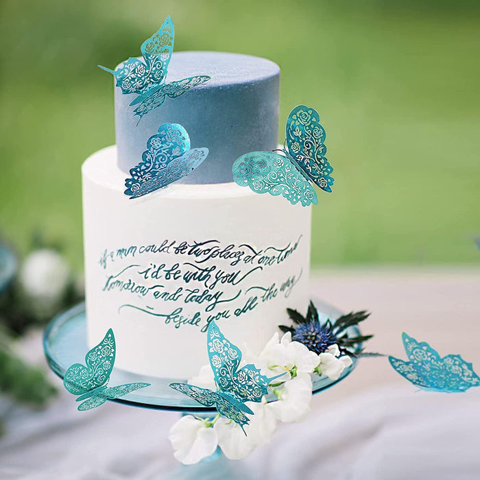 3D Teal Blue Butterfly Wall Decal Emerald Removable Mural Sticker for Living Room Girls Bedroom Home Wedding Engagement Baby Shower Birthday Party Decor Nursery Butterflies Decoration (Teal Blue B)
