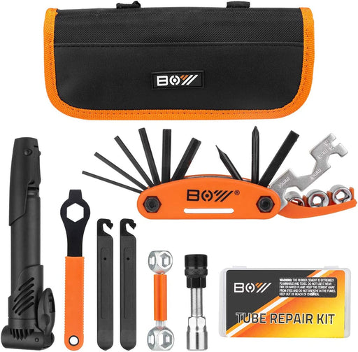 Bicycle Repair Bag & Bicycle Tire Pump, Home Bike Tool Portable Patches Fixes, Inflator, Maintenance for Camping Travel Essentials Tool Bag Bike Repair Tool Kit Safety Emergency All in One Tool