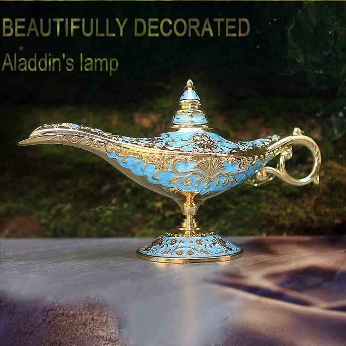 Legend Aladdin Lamp Magic Genie Wishing Light, Classic Arabian Nights Costume Props Lamp Table Decor for Home Wedding Party Halloween Birthday Beautiful Gift Toy for Women Girl (Lake Blue)