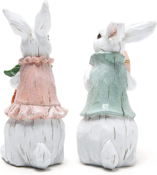 Hodao Easter Bunny Decorations Spring Home Decor Bunny Figurines(Easter White Rabbit 2Pcs)