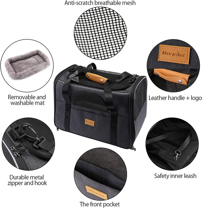Dog Carrier  Cat Carrier Pet Travel Carrier Bag Airline Approved Folding Fabric Pet Carrier for Small Dogs Puppies Medium Cats, W/Locking Safety Zippers, Foldable Bowl