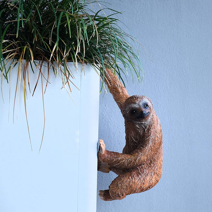 Sloth Fence Hanger - Outdoor Hanging Sloth Statue- Detailed Garden Decor for Wall, Patio, Porch, Fence, Window