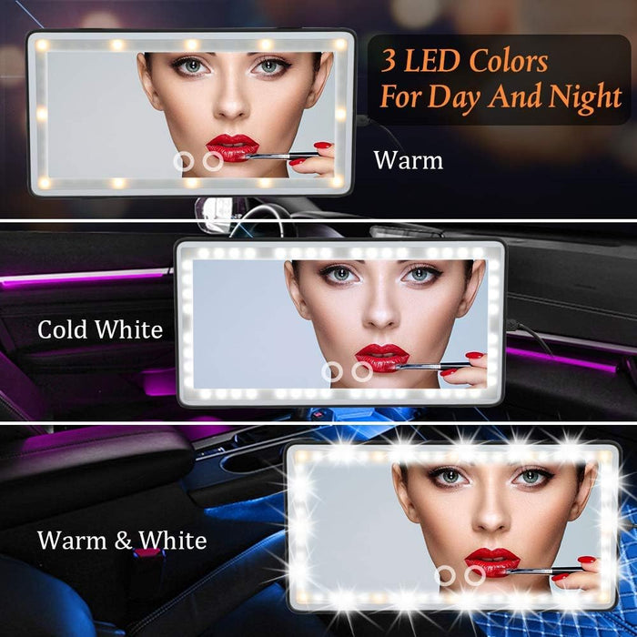 Car Visor Vanity Mirror Rechargeable with 3 Light Modes & 60 Leds for Car Truck SUV Rear View with Dimmable Touch Screen,Car Mirror as a Gifts for Women Valentine'S Day (Black)