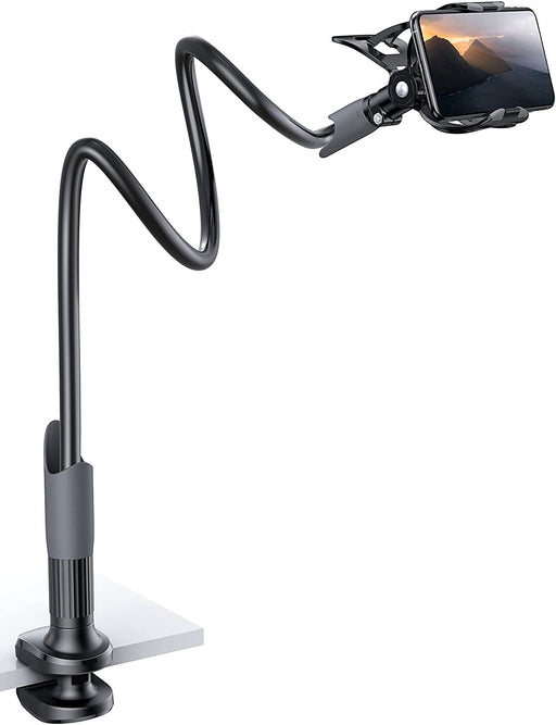 Phone Holder Bed Gooseneck Mount - Cell Phone Clamp Clip for Desk, Flexible Lazy Long Arm Headboard Bedside, Overhead Mount Stand, Compatible with Iphone 14 plus / Pro Max XR X 8 7 6 Plus