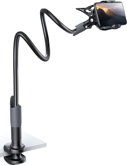 Phone Holder Bed Gooseneck Mount - Cell Phone Clamp Clip for Desk, Flexible Lazy Long Arm Headboard Bedside, Overhead Mount Stand, Compatible with Iphone 14 plus / Pro Max XR X 8 7 6 Plus