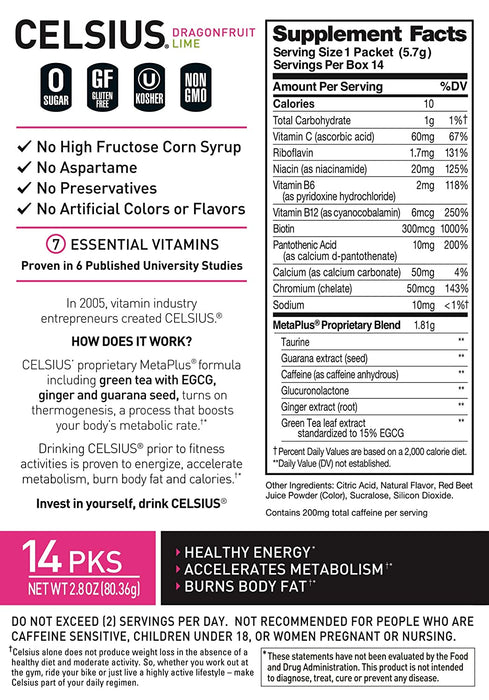 Dragonfruit Lime On-The-Go Powder Stick Packs, Zero Sugar (14 Sticks per Pack)