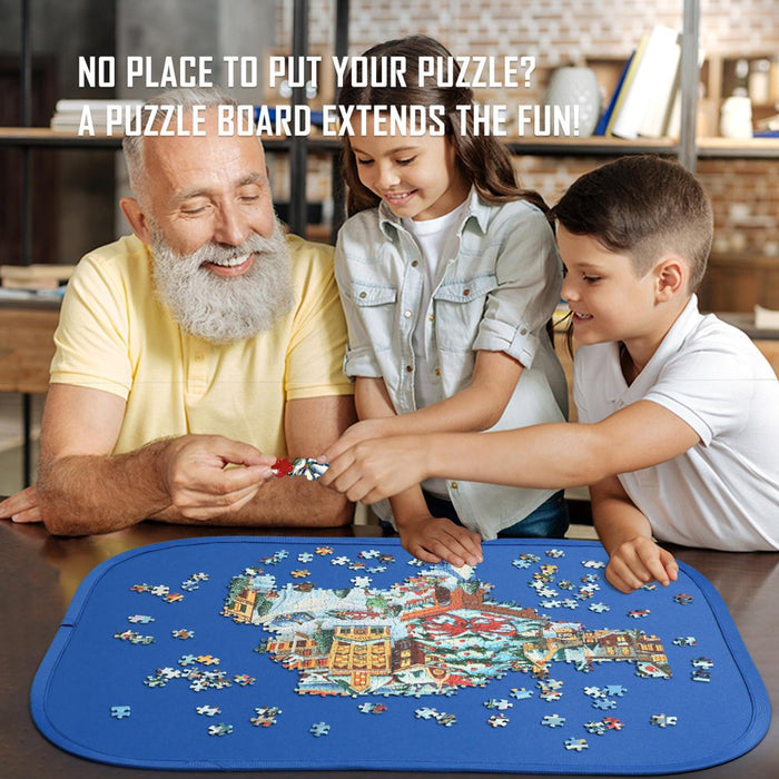 Foldable Jigsaw Puzzle Board: Large Portable 1000 Pieces Puzzle Mat, Non-Printing Surface for Puzzle Storage Saver to 500 & 1000 Pieces with Storage Bag(Blue)
